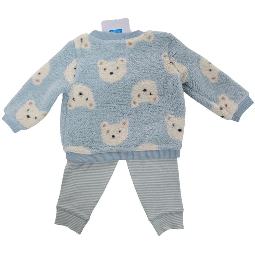 Carters Baby 9M 2pc‎ Cozy Set Blue Sherpa Polar Bear Pullover Striped Pants NEW